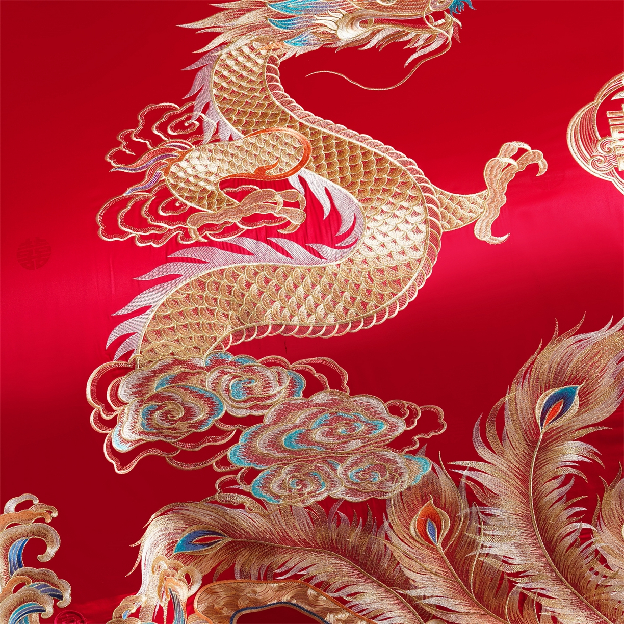 91家纺网 家纺一手货源 找家纺 美娘阁 2025新款长绒棉全棉贡缎提花款新中式古典韵味精美刺绣婚庆四件套-系列三 龙凤款-龙威凤彩