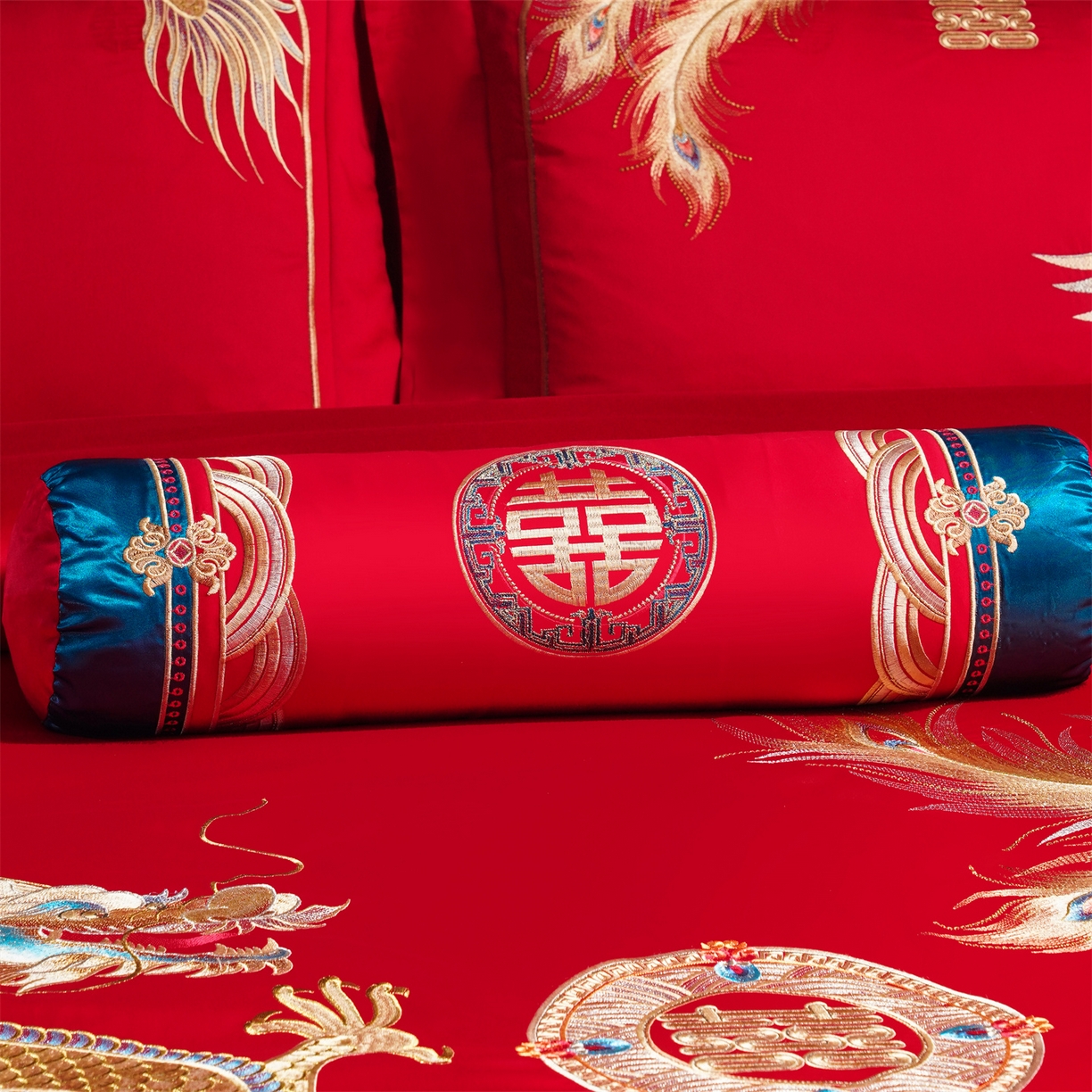 91家纺网 家纺一手货源 找家纺 美娘阁 2025新款长绒棉全棉贡缎提花款新中式古典韵味精美刺绣婚庆四件套-系列三 龙凤款-盛世皇朝