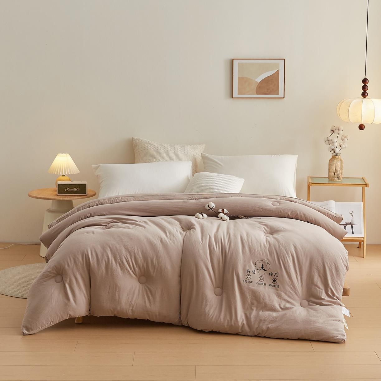 91家纺网 家纺一手货源 找家纺 帕芬鸟家纺 2025新款51%立体款棉花被 被子被芯 卡其