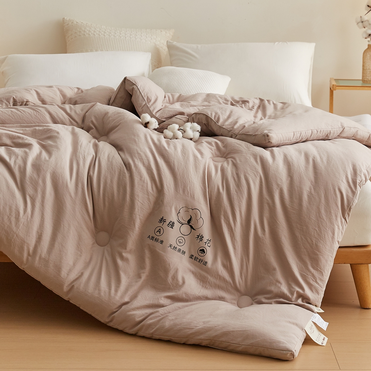 91家纺网 家纺一手货源 找家纺 帕芬鸟家纺 2025新款51%立体款棉花被 被子被芯 卡其