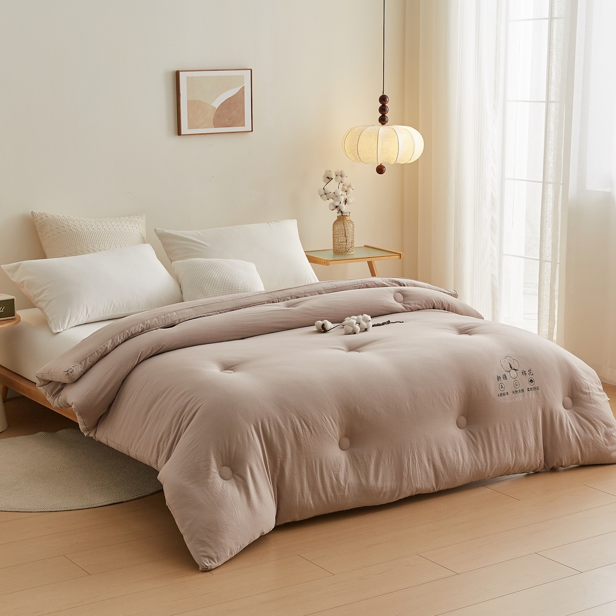 91家纺网 家纺一手货源 找家纺 帕芬鸟家纺 2025新款51%立体款棉花被 被子被芯 卡其