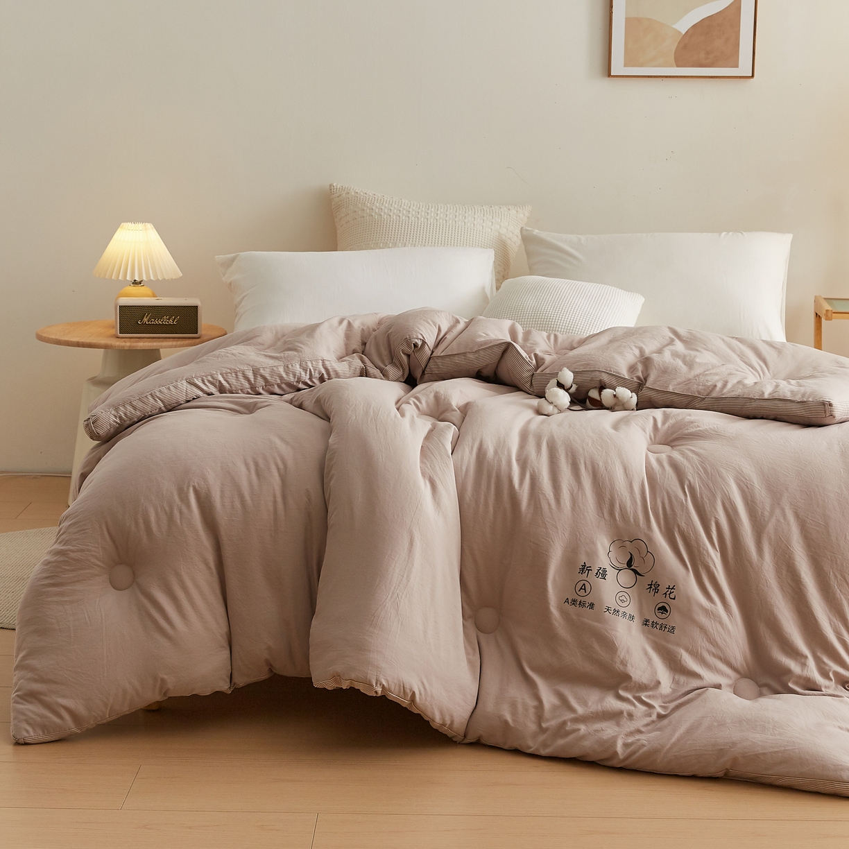 91家纺网 家纺一手货源 找家纺 帕芬鸟家纺 2025新款51%立体款棉花被 被子被芯 卡其