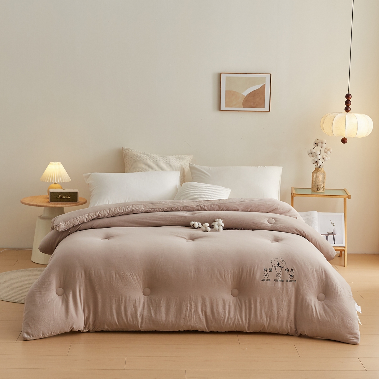 91家纺网 家纺一手货源 找家纺 帕芬鸟家纺 2025新款51%立体款棉花被 被子被芯 卡其