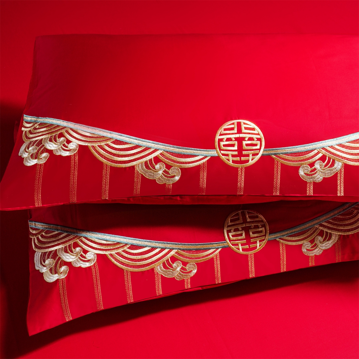 91家纺网 家纺一手货源 找家纺 美娘阁 2025新款长绒棉全棉贡缎提花款新中式古典韵味精美刺绣婚庆四件套-系列三 龙凤款-盛世皇朝