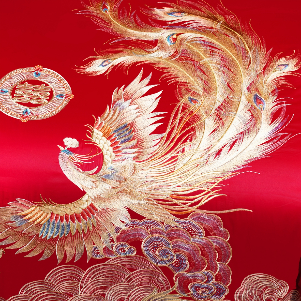 91家纺网 家纺一手货源 找家纺 美娘阁 2025新款长绒棉全棉贡缎提花款新中式古典韵味精美刺绣婚庆四件套-系列三 龙凤款-盛世皇朝