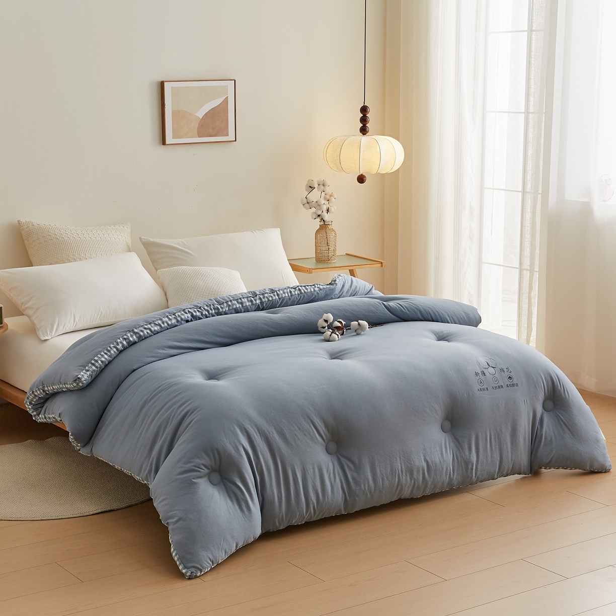 91家纺网 家纺一手货源 找家纺 帕芬鸟家纺 2025新款51%立体款棉花被 被子被芯 星空蓝