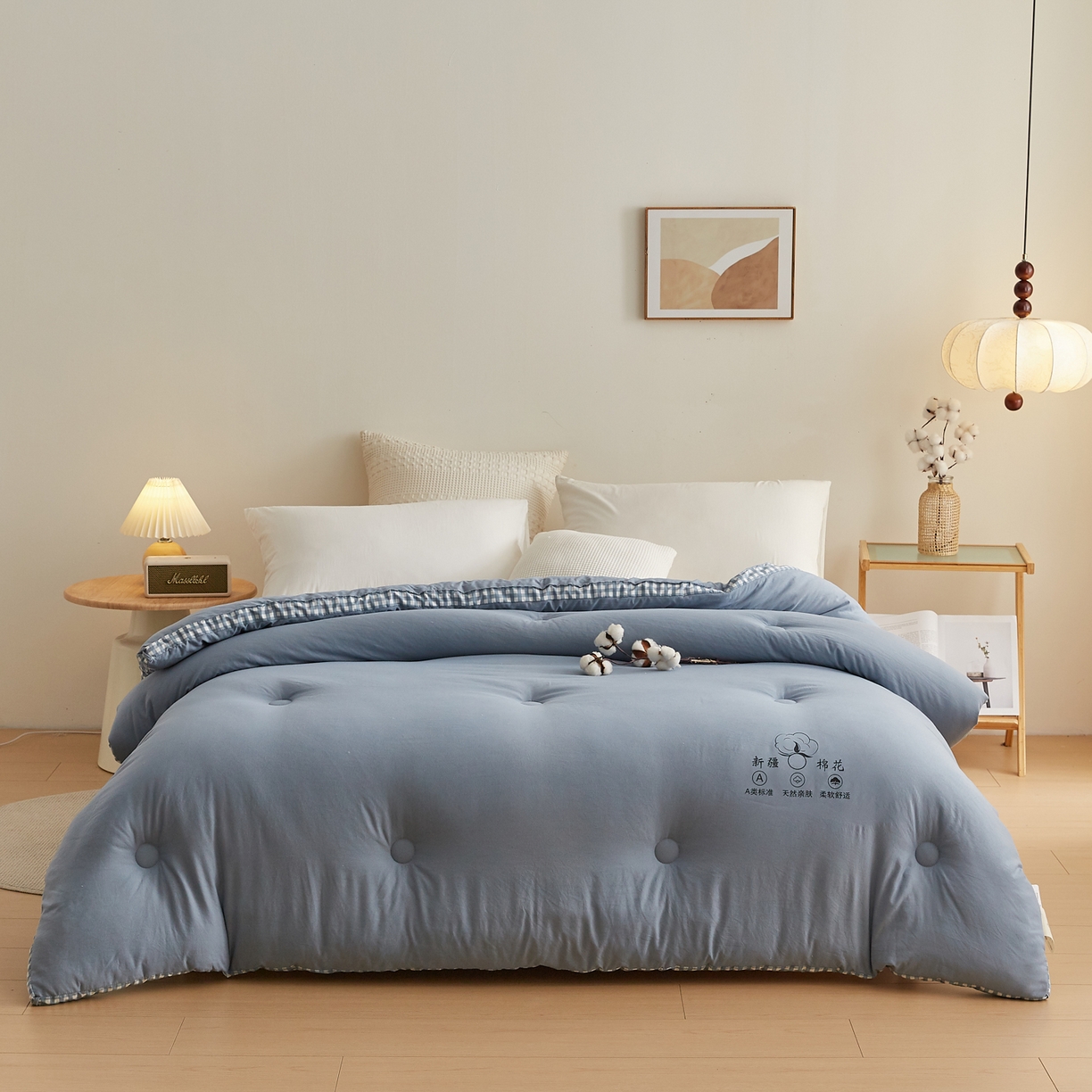 91家纺网 家纺一手货源 找家纺 帕芬鸟家纺 2025新款51%立体款棉花被 被子被芯 星空蓝