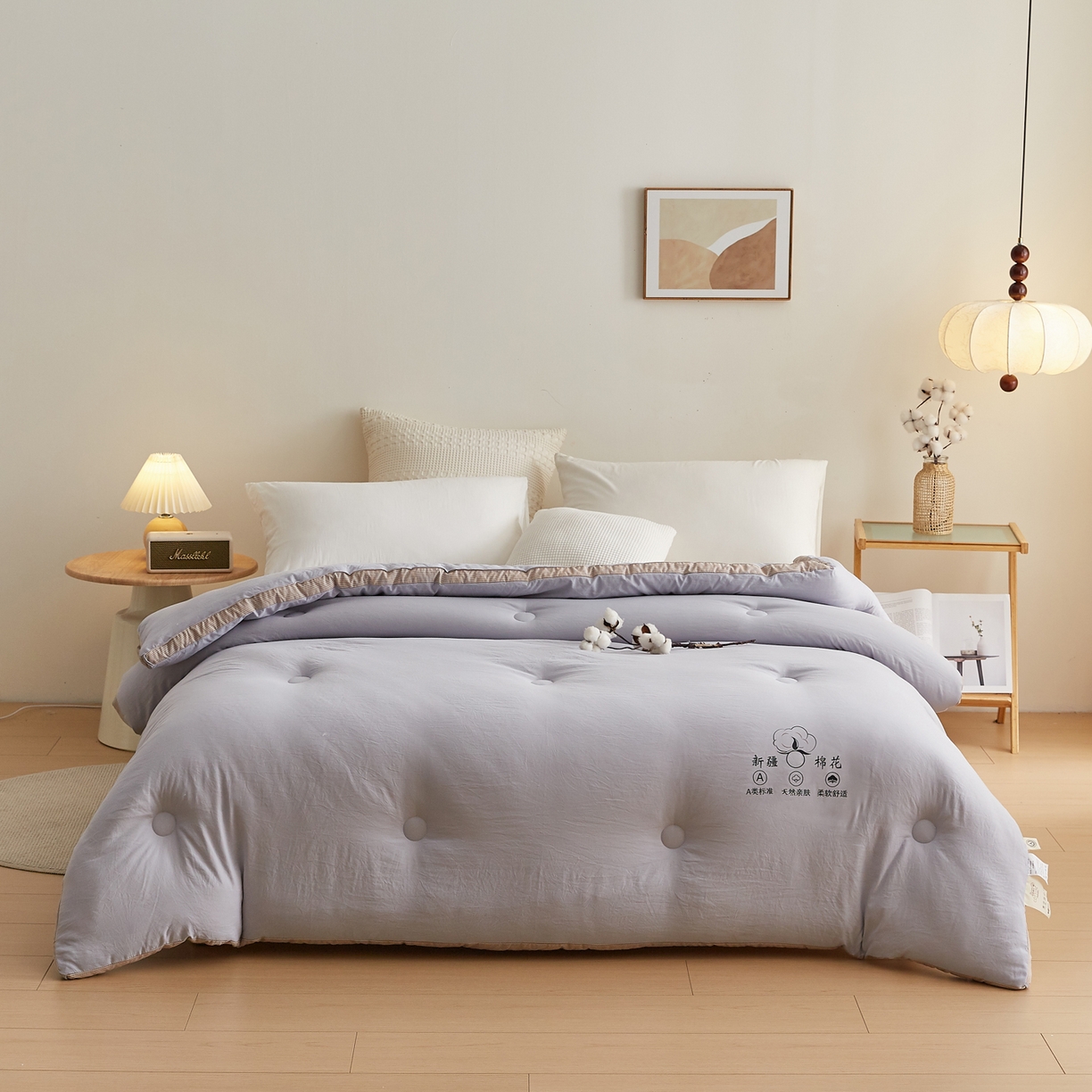 91家纺网 家纺一手货源 找家纺 帕芬鸟家纺 2025新款51%立体款棉花被 被子被芯 灰卡条