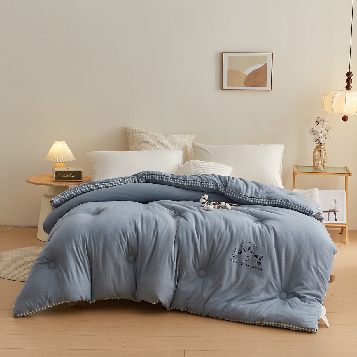 91家纺网 家纺一手货源 找家纺 帕芬鸟家纺 2025新款51%立体款棉花被 被子被芯 星空蓝