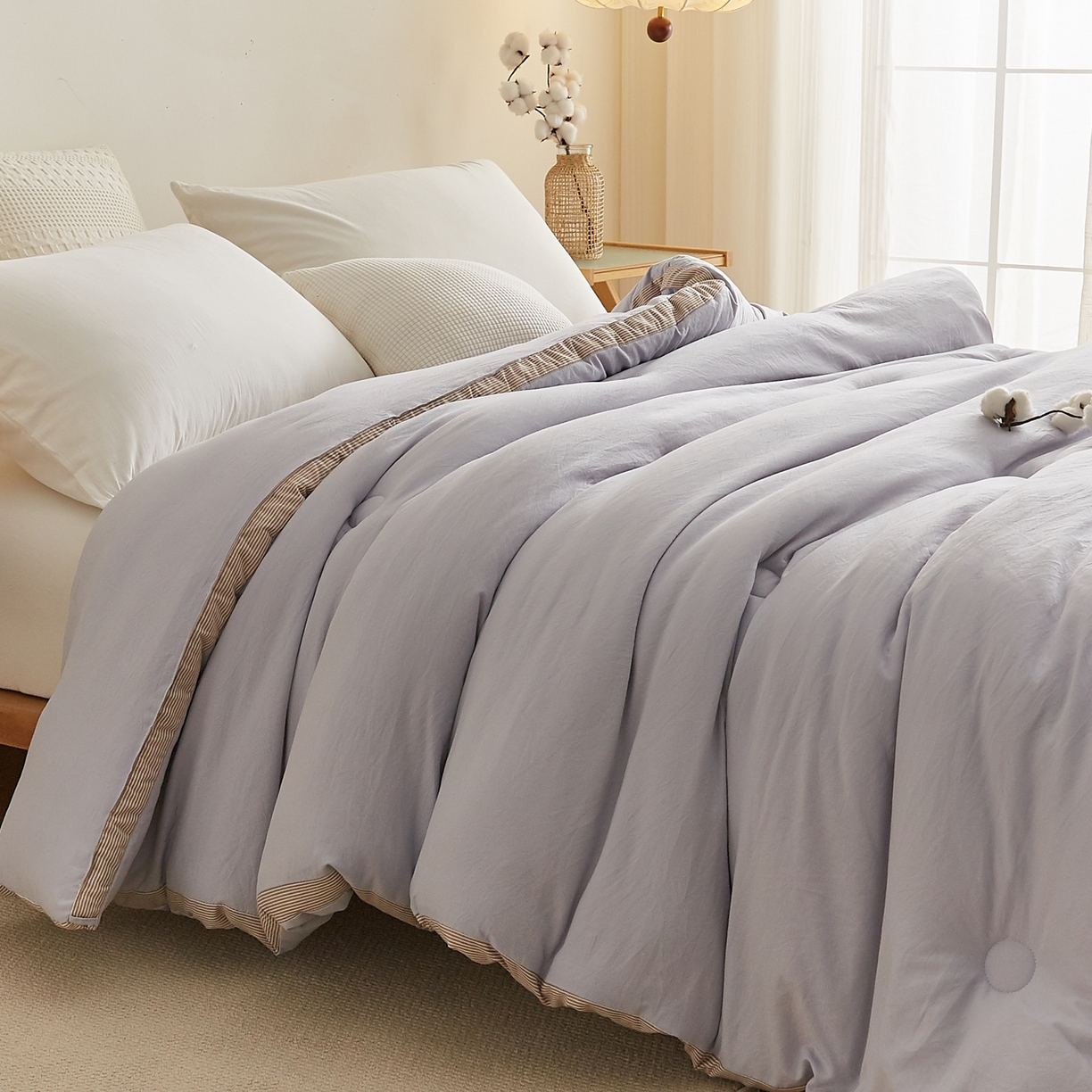 91家纺网 家纺一手货源 找家纺 帕芬鸟家纺 2025新款51%立体款棉花被 被子被芯 灰卡条