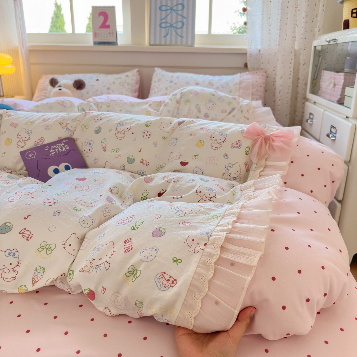 91家纺网 家纺一手货源 找家纺 一霖家纺 2025新款高克重云朵棉韩系小清新蝴蝶结四件套 少女KT