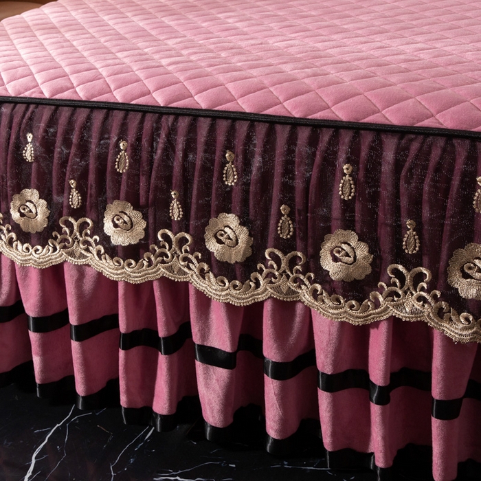 91家纺网 家纺一手货源 找家纺 能好家纺 2025新款亲肤舒适水晶绒夹棉床裙款系列四件套 豆沙