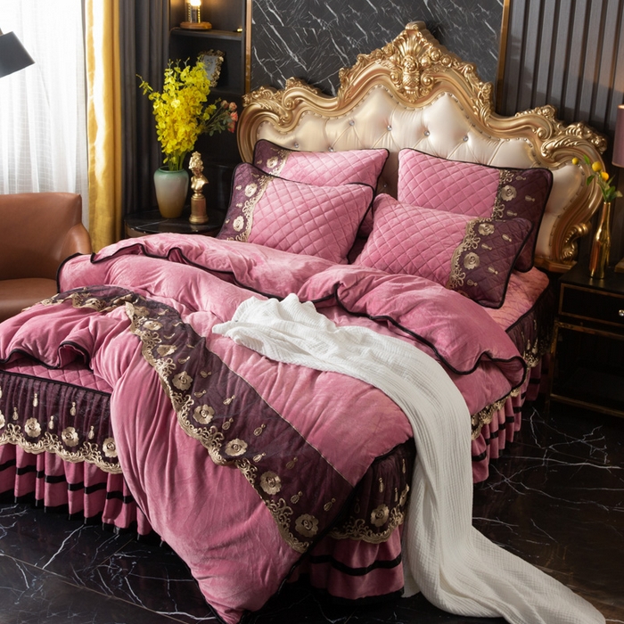 91家纺网 家纺一手货源 找家纺 （总）能好家纺 2025新款亲肤舒适水晶绒夹棉床裙款系列四件套