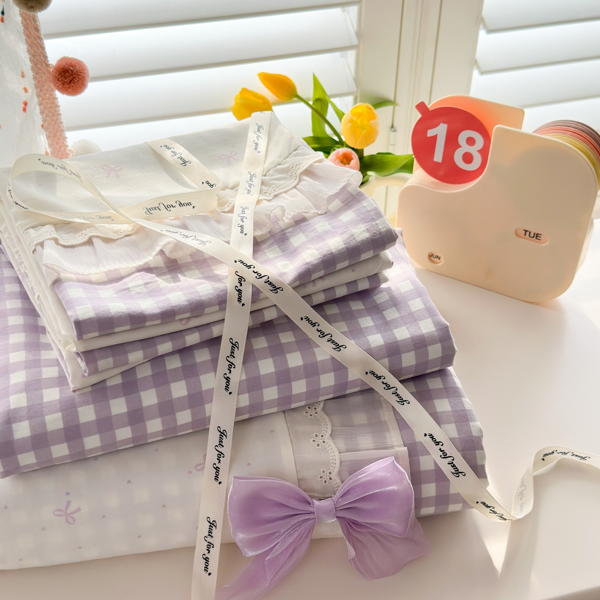 91家纺网 家纺一手货源 找家纺 （总）一霖家纺 2025新款高克重云朵棉韩系小清新蝴蝶结四件套