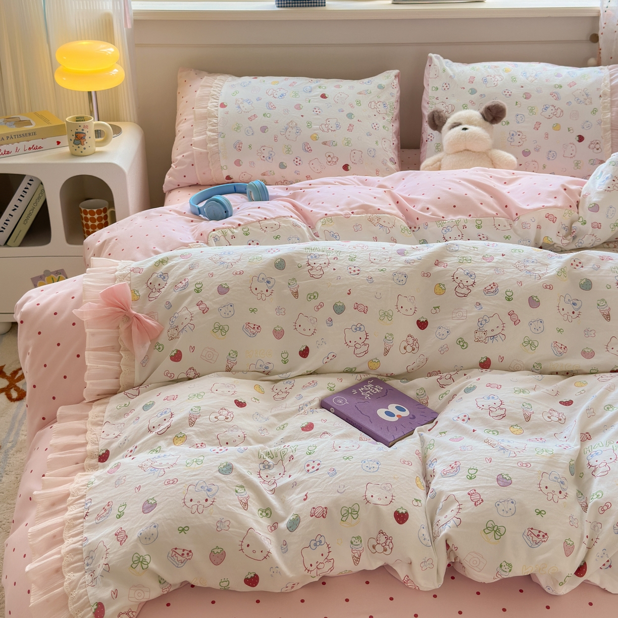 91家纺网 家纺一手货源 找家纺 一霖家纺 2025新款高克重云朵棉韩系小清新蝴蝶结四件套 少女KT