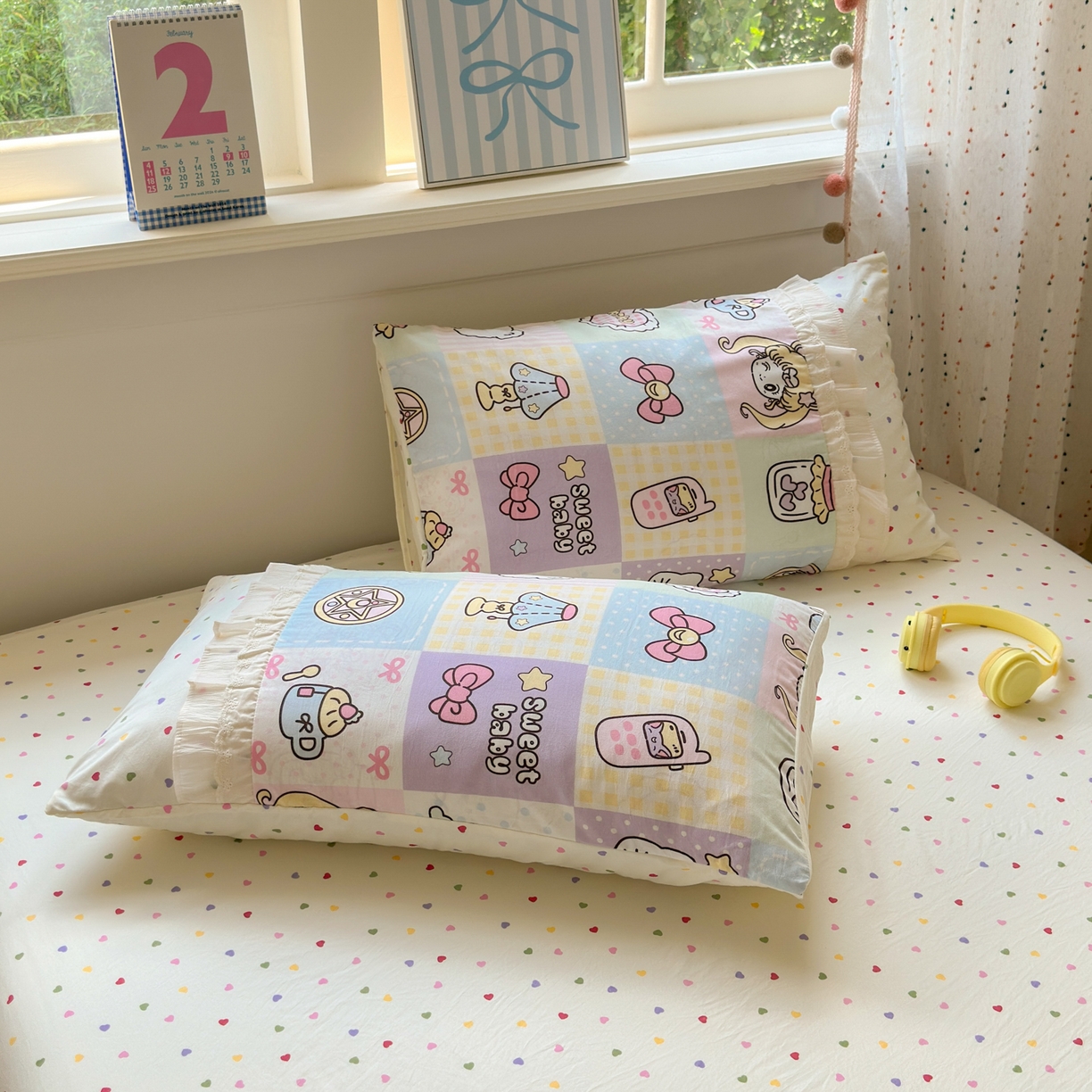 91家纺网 家纺一手货源 找家纺 一霖家纺 2025新款高克重云朵棉韩系小清新蝴蝶结四件套 炫彩美少女