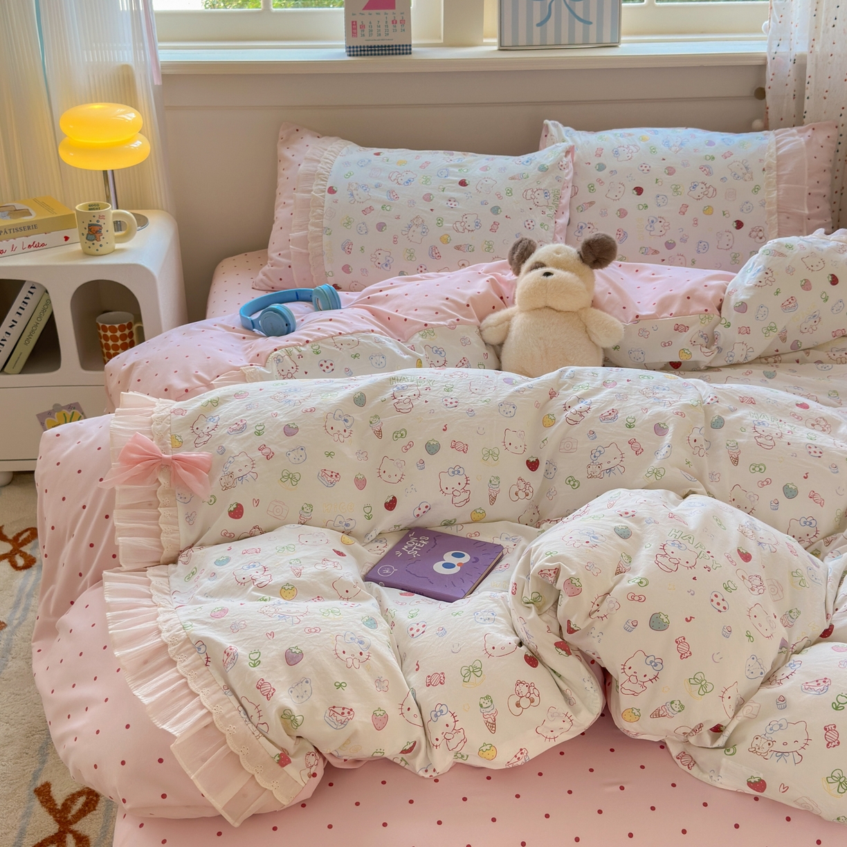 91家纺网 家纺一手货源 找家纺 一霖家纺 2025新款高克重云朵棉韩系小清新蝴蝶结四件套 少女KT