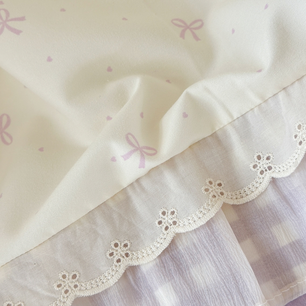 91家纺网 家纺一手货源 找家纺 一霖家纺 2025新款高克重云朵棉韩系小清新蝴蝶结四件套 波点蝴蝶结紫