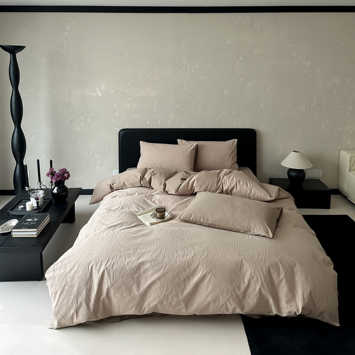 91家纺网 家纺一手货源 找家纺 玉宇阁家居 2025新款100S色织空气大提花全棉纯棉长绒棉四件套-雨雾100S 100S雨雾-琥珀檀木