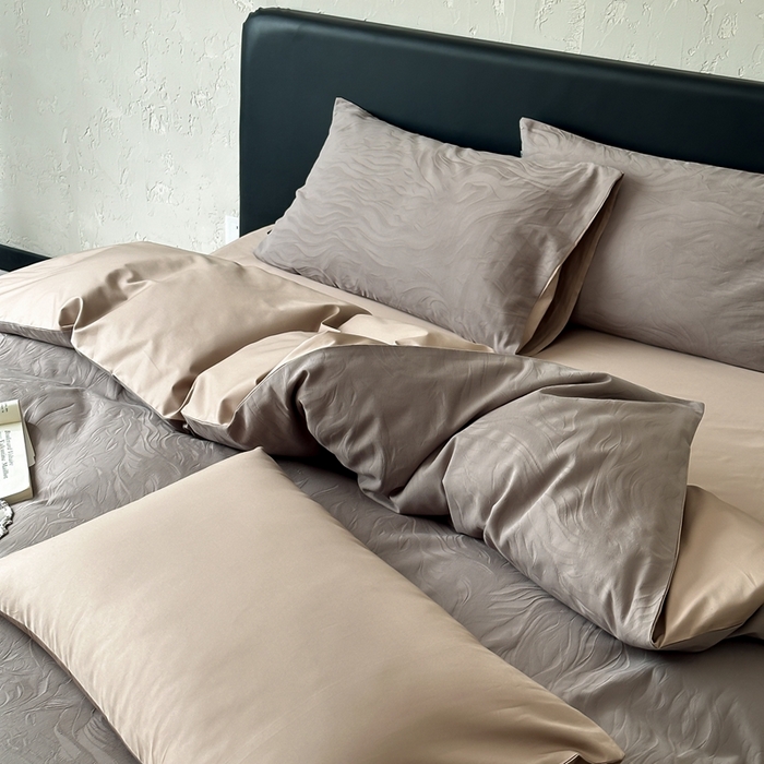 91家纺网 家纺一手货源 找家纺 玉宇阁家居 2025新款100S色织空气大提花全棉纯棉长绒棉四件套-雨雾100S 100S雨雾-摩卡棕