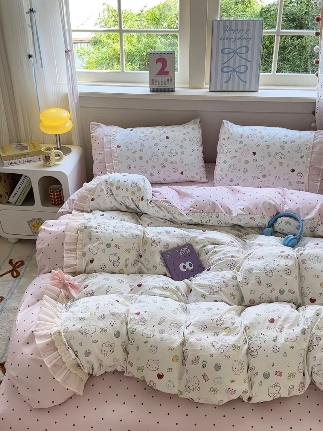 91家纺网 家纺一手货源 找家纺 一霖家纺 2025新款高克重云朵棉韩系小清新蝴蝶结四件套 少女KT