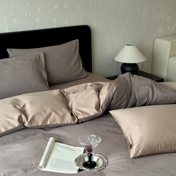 91家纺网 家纺一手货源 找家纺 玉宇阁家居 2025新款100S色织空气大提花全棉纯棉长绒棉四件套-雨雾100S 100S雨雾-摩卡棕