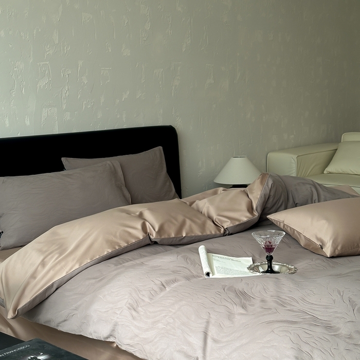 91家纺网 家纺一手货源 找家纺 玉宇阁家居 2025新款100S色织空气大提花全棉纯棉长绒棉四件套-雨雾100S 100S雨雾-摩卡棕