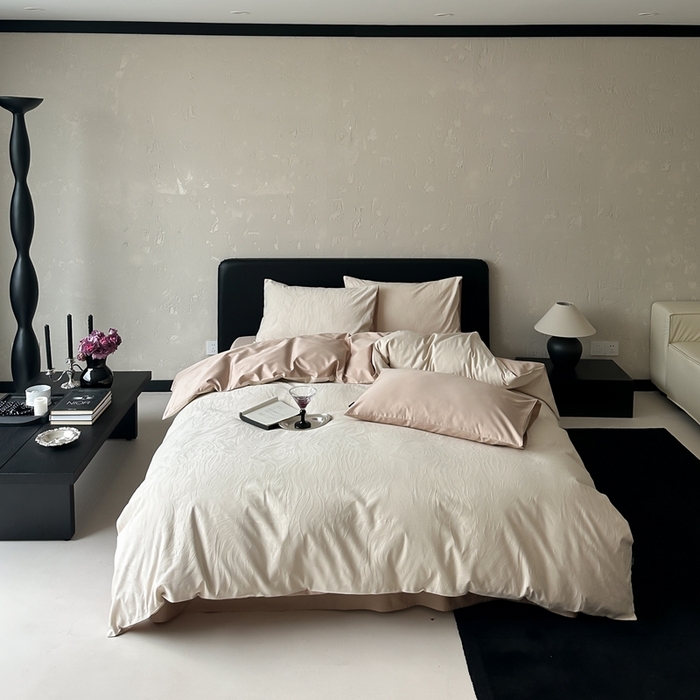 91家纺网 家纺一手货源 找家纺 玉宇阁家居 2025新款100S色织空气大提花全棉纯棉长绒棉四件套-雨雾100S 100S雨雾-燕麦烤茶