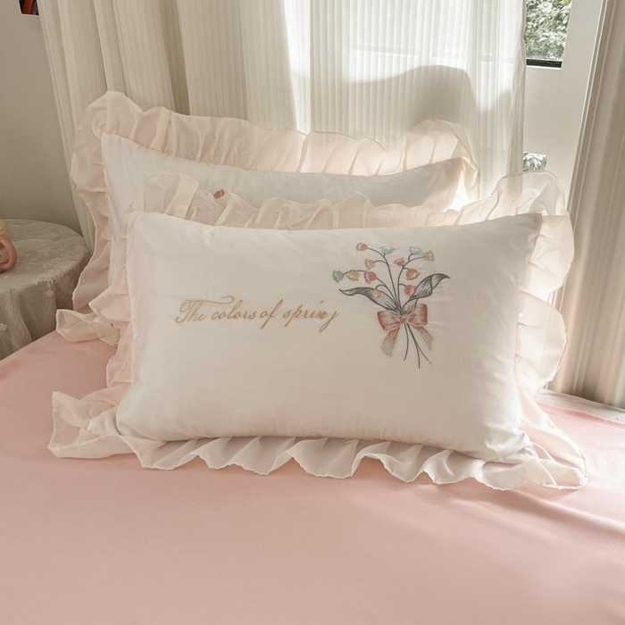 91家纺网 家纺一手货源 找家纺 ab家纺 2025新款水洗棉绣花四件套-铃兰语 铃兰语  白粉