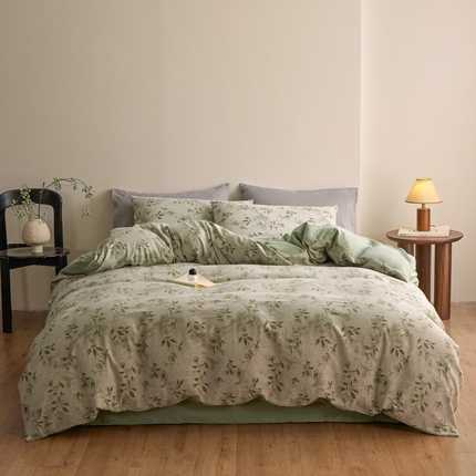 ab家纺 2025新款全棉提花磨毛四件套-花雨漫漫 花雨漫漫-绿