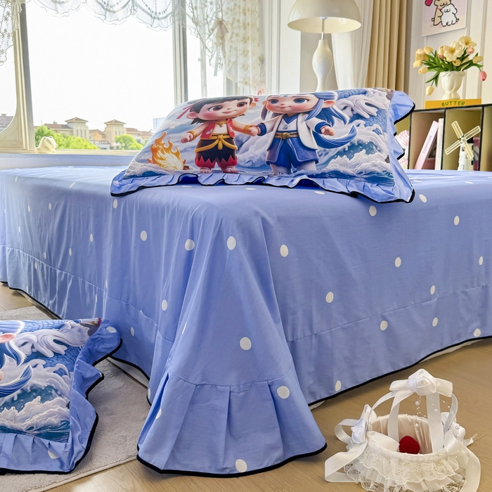 91家纺网 家纺一手货源 找家纺 馨语家居 2025新款A类全棉3D大版印花四件套 神龙哪吒