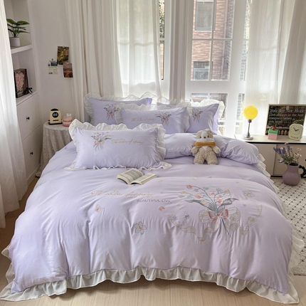 ab家纺 2025新款水洗棉绣花四件套-铃兰语 铃兰语  香芋紫