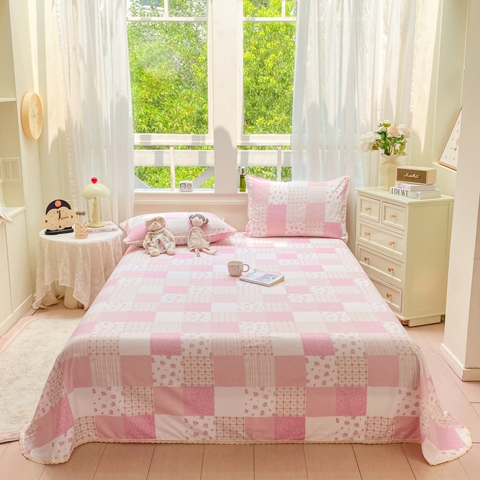 91家纺网 家纺一手货源 找家纺 （总）欧尚 2025新款云感双层纱针织棉印花母婴级超柔裸睡级床单三件套