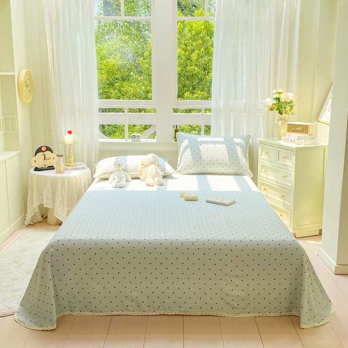 91家纺网 家纺一手货源 找家纺 （总）欧尚 2025新款云感双层纱针织棉印花母婴级超柔裸睡级床单三件套