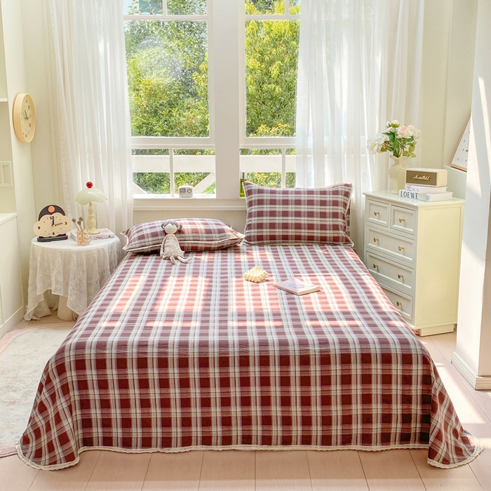 欧尚 2025新款云感双层纱针织棉印花母婴级超柔裸睡级床单三件套 薄巧