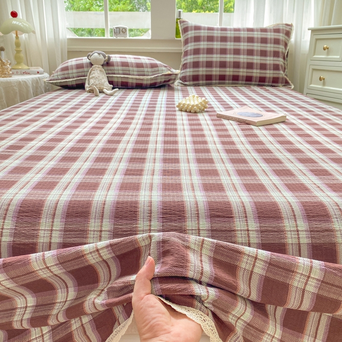 91家纺网 家纺一手货源 找家纺 欧尚 2025新款云感双层纱针织棉印花母婴级超柔裸睡级床单三件套 薄巧