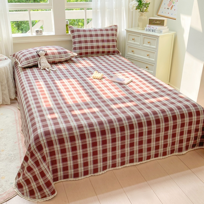 91家纺网 家纺一手货源 找家纺 欧尚 2025新款云感双层纱针织棉印花母婴级超柔裸睡级床单三件套 薄巧