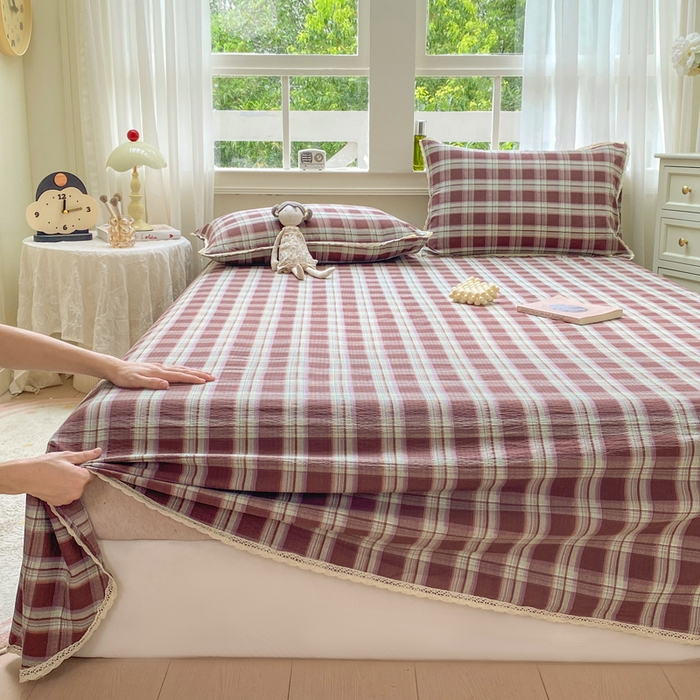 91家纺网 家纺一手货源 找家纺 欧尚 2025新款云感双层纱针织棉印花母婴级超柔裸睡级床单三件套 薄巧