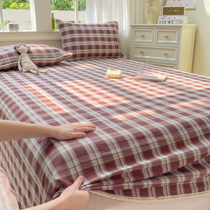 91家纺网 家纺一手货源 找家纺 欧尚 2025新款云感双层纱针织棉印花母婴级超柔裸睡级床单三件套 薄巧