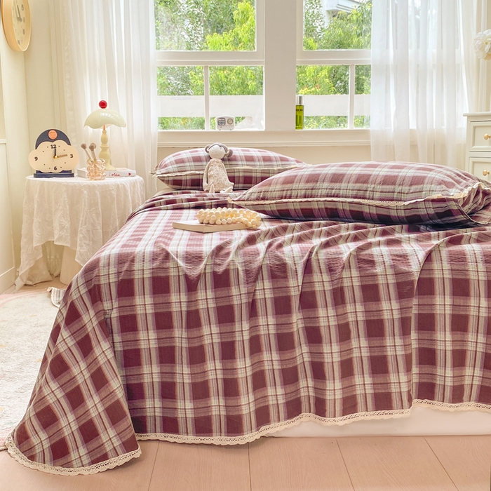 91家纺网 家纺一手货源 找家纺 欧尚 2025新款云感双层纱针织棉印花母婴级超柔裸睡级床单三件套 薄巧