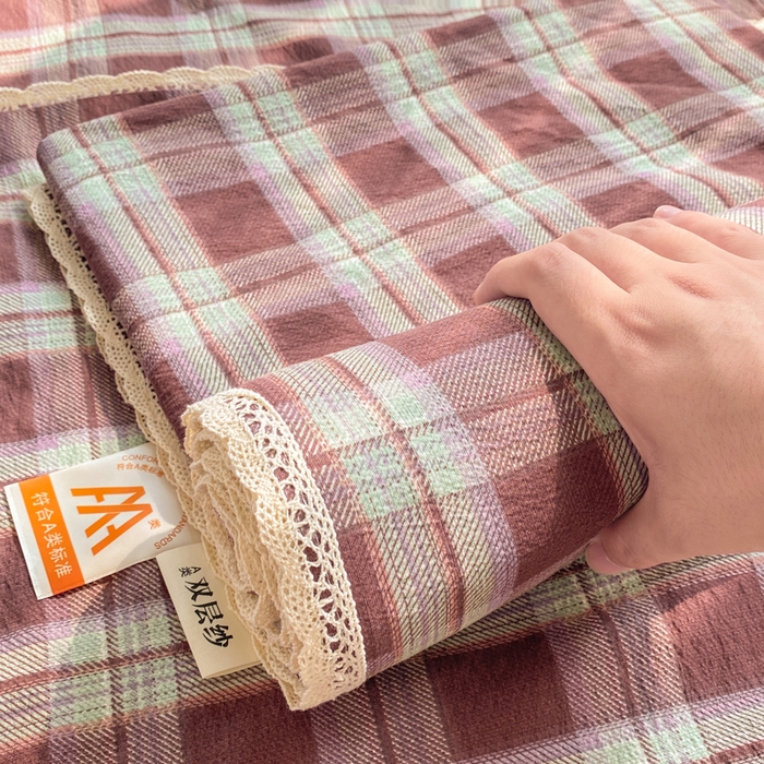 91家纺网 家纺一手货源 找家纺 欧尚 2025新款云感双层纱针织棉印花母婴级超柔裸睡级床单三件套 薄巧