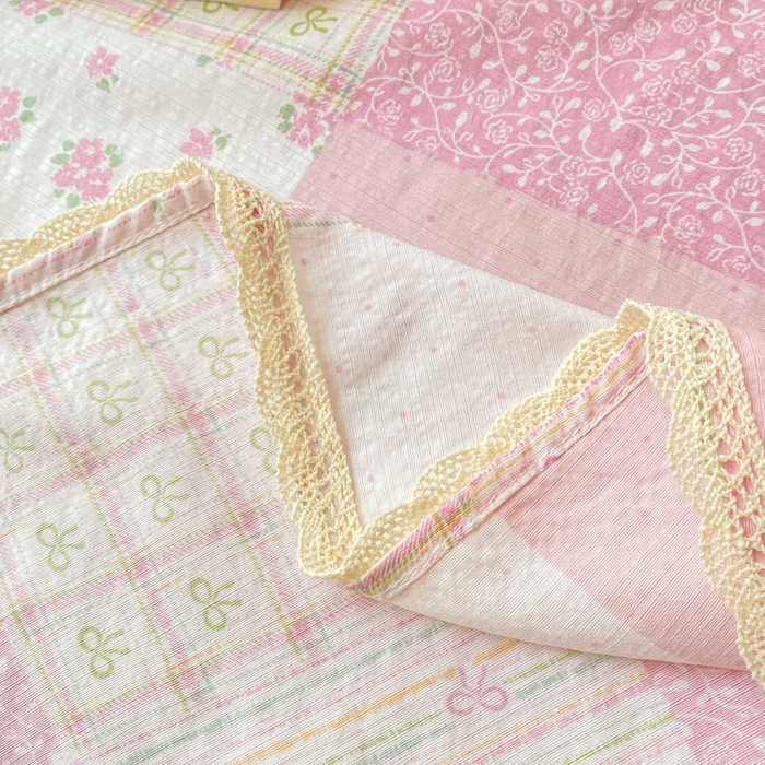 91家纺网 家纺一手货源 找家纺 欧尚 2025新款云感双层纱针织棉印花母婴级超柔裸睡级床单三件套 春日粉