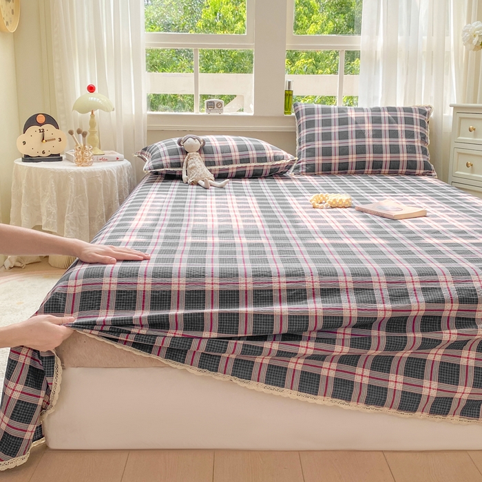 91家纺网 家纺一手货源 找家纺 欧尚 2025新款云感双层纱针织棉印花母婴级超柔裸睡级床单三件套 幻夜