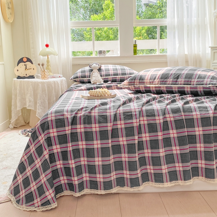 91家纺网 家纺一手货源 找家纺 欧尚 2025新款云感双层纱针织棉印花母婴级超柔裸睡级床单三件套 幻夜