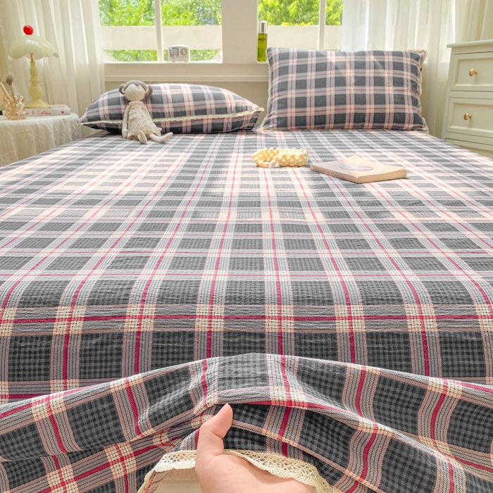 91家纺网 家纺一手货源 找家纺 欧尚 2025新款云感双层纱针织棉印花母婴级超柔裸睡级床单三件套 幻夜