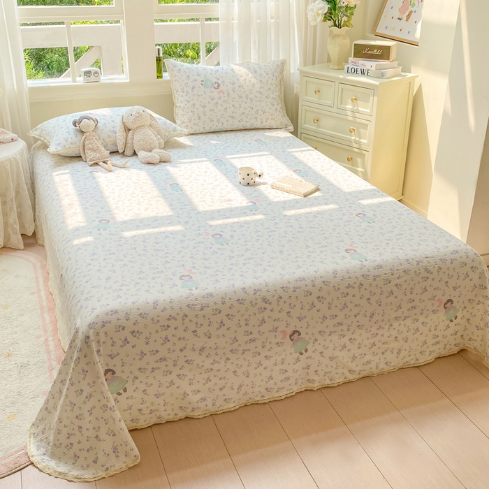 91家纺网 家纺一手货源 找家纺 欧尚 2025新款云感双层纱针织棉印花母婴级超柔裸睡级床单三件套 梦境之间