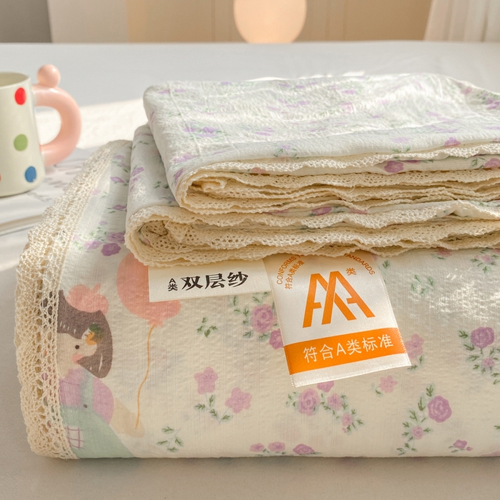 91家纺网 家纺一手货源 找家纺 欧尚 2025新款云感双层纱针织棉印花母婴级超柔裸睡级床单三件套 梦境之间