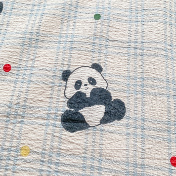 91家纺网 家纺一手货源 找家纺 欧尚 2025新款云感双层纱针织棉印花母婴级超柔裸睡级床单三件套 软软熊猫