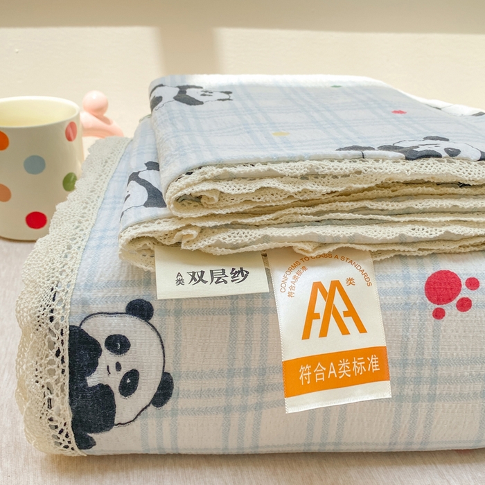 91家纺网 家纺一手货源 找家纺 欧尚 2025新款云感双层纱针织棉印花母婴级超柔裸睡级床单三件套 软软熊猫