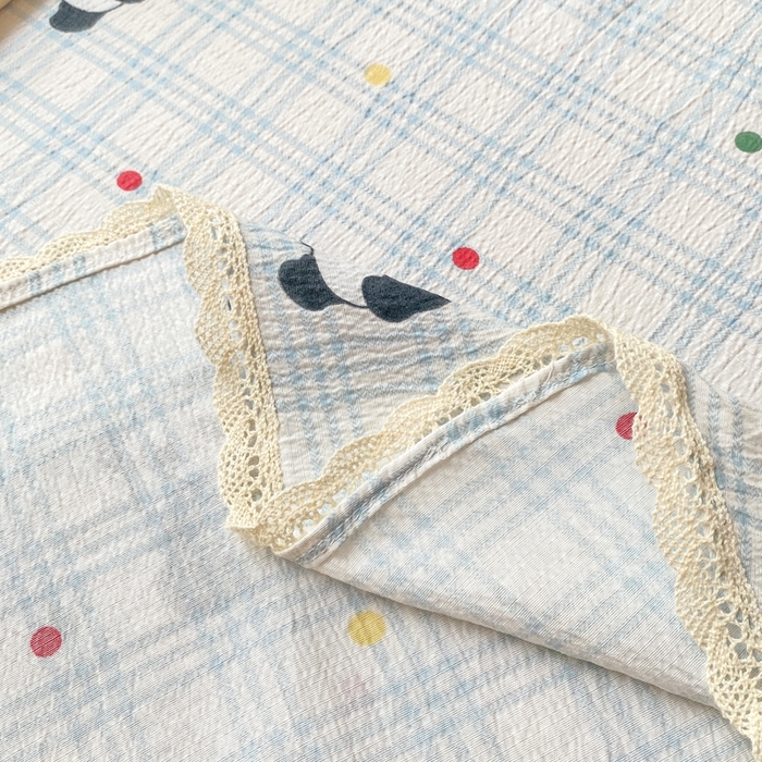 91家纺网 家纺一手货源 找家纺 欧尚 2025新款云感双层纱针织棉印花母婴级超柔裸睡级床单三件套 软软熊猫